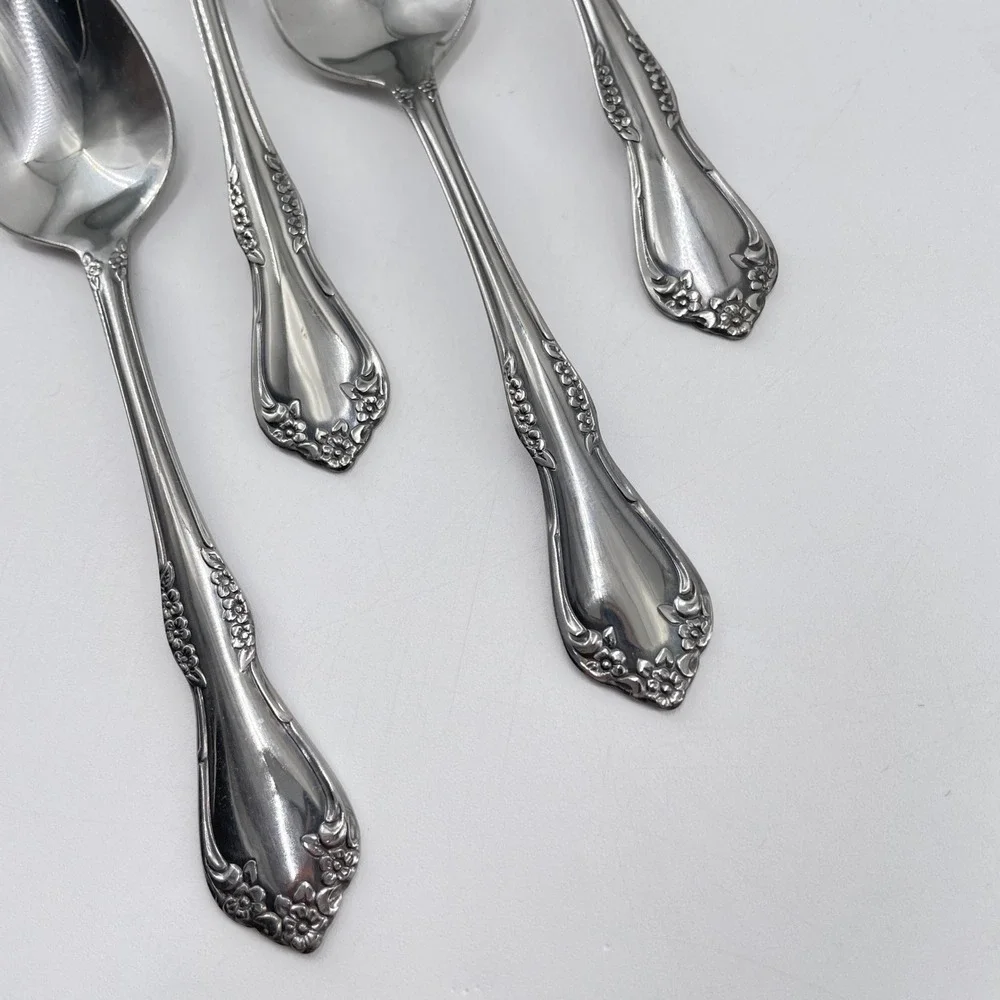 Wm A Rogers Oneida Mansfield Teaspoons Vintage Stainless Set of 4 Glossy (A)